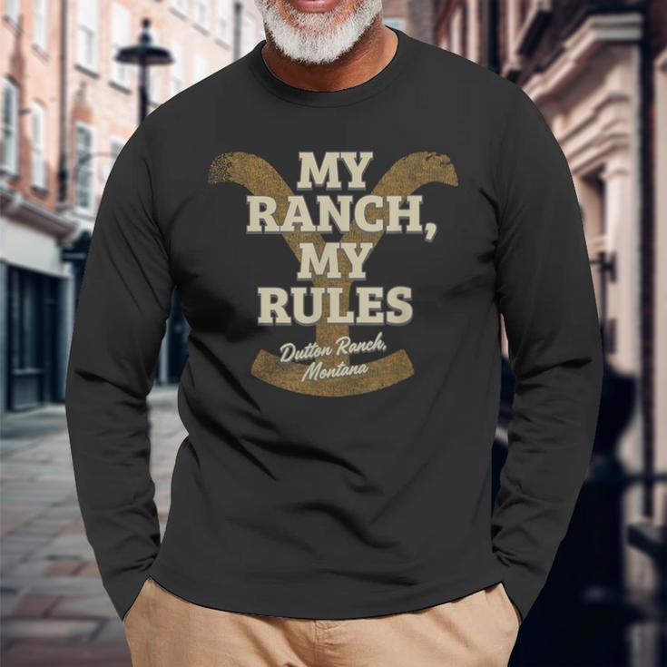 Yellowstone My Ranch My Rules Dutton Ranch Big Chest Logo Langarmshirts Geschenke für alte Männer