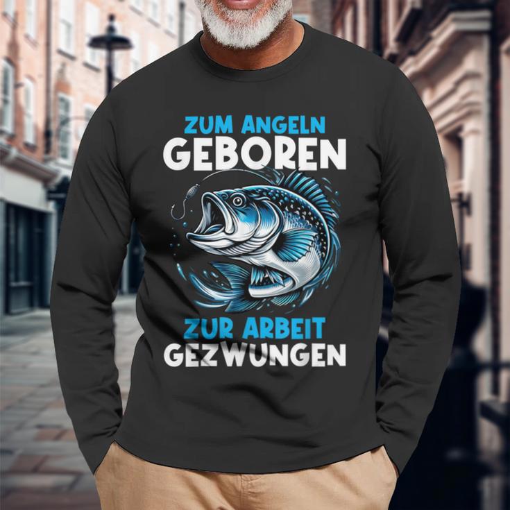 Zum Angeln Geboren Zur Arbeit Gezwungen Angelrute Angler Langarmshirts Geschenke für alte Männer