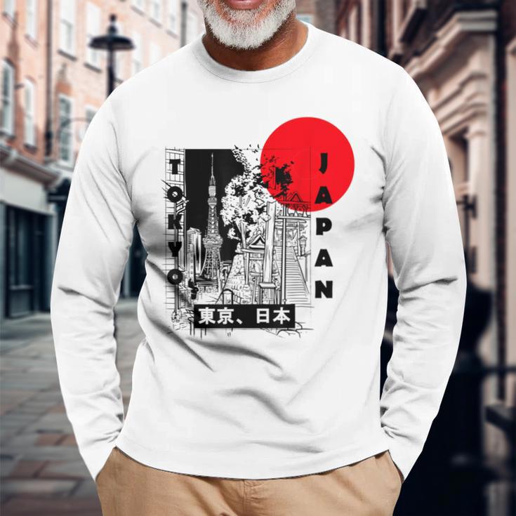 Aesthetic Retro Tokyo Tower Silhouette Japan Fans Langarmshirts Geschenke für alte Männer