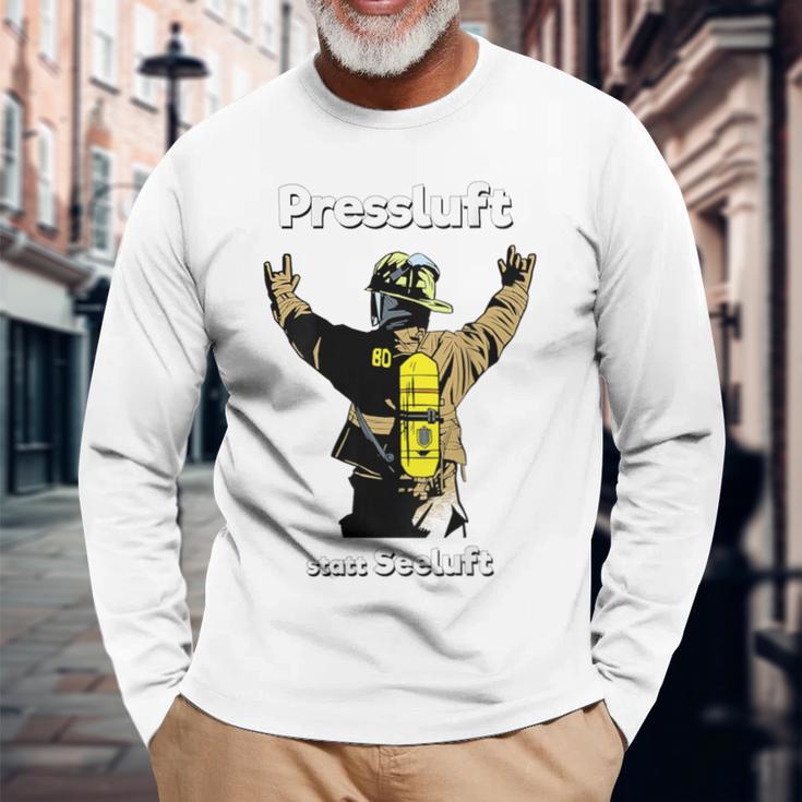 Back Print Breathing Protection Equipment Carrier Fire Brigade S Langarmshirts Geschenke für alte Männer