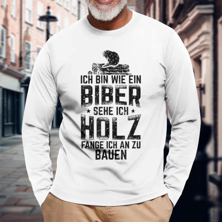 Beaver Wood Carpenters Carpenters Woodworm Carpenters Langarmshirts Geschenke für alte Männer