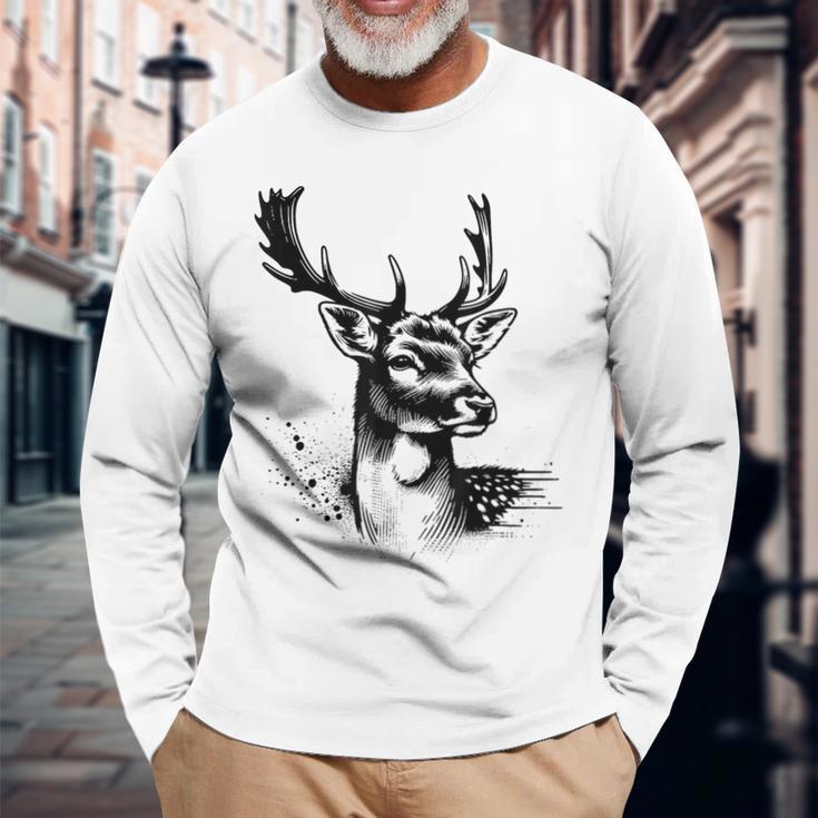 Chasseur Daim Cerf Motiv Chasse Chasseur T-shirt à manches longues Cadeaux pour les vieillards