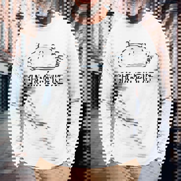 Chat Humour Cadeau Chat M'épuise T-shirt à manches longues Cadeaux pour les vieillards