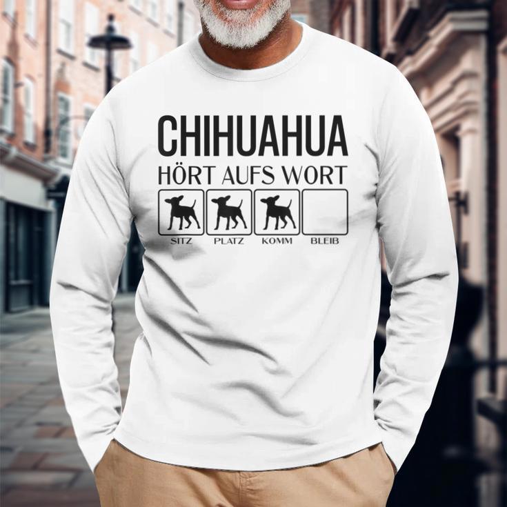 Chihuahua Hört Auf Wort Chihuahua Gray Langarmshirts Geschenke für alte Männer