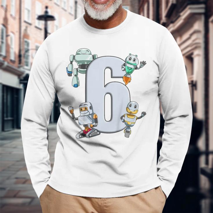 Children's 6 Years Birthday Robot And Technology Langarmshirts Geschenke für alte Männer