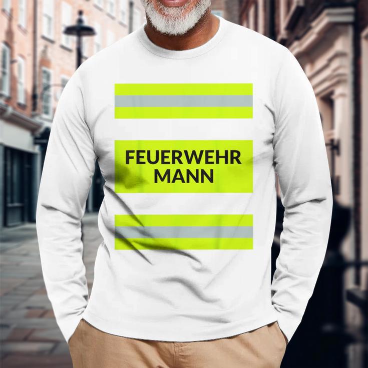 With Firefighter Costume Carnival Profession Red Langarmshirts Geschenke für alte Männer