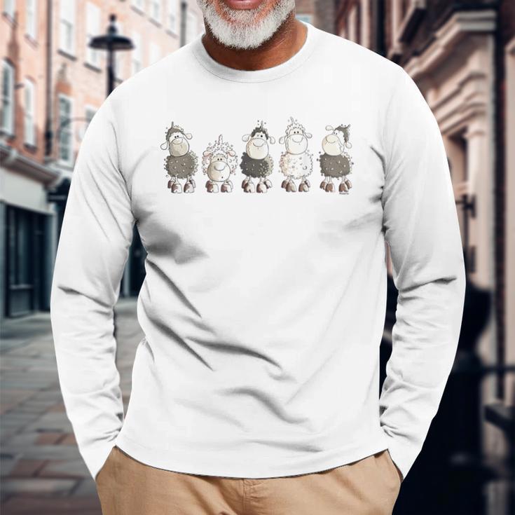 Five Wool Sheep I Sheep With Comic Sheep Langarmshirts Geschenke für alte Männer