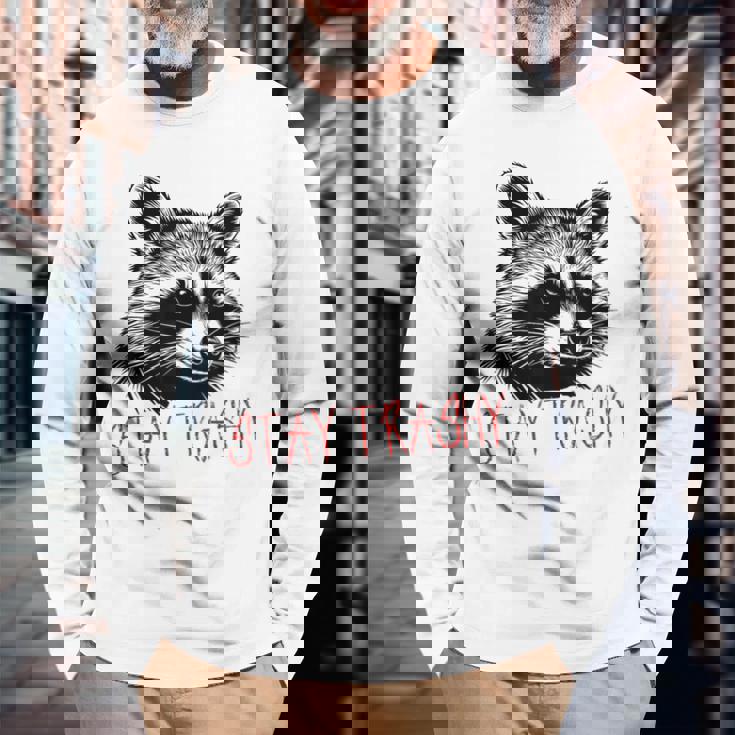 Street Cat Vintage Stay Trashy Raccoon Long Sleeve T-Shirt Gifts for Old Men
