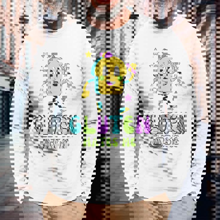 Gluten Hate Me Retrointage Divertido Dibujos Animados Camiseta de manga larga Regalos para ancianos