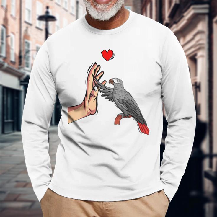 Grey Parrot Love Parrot Heart Bird Langarmshirts Geschenke für alte Männer