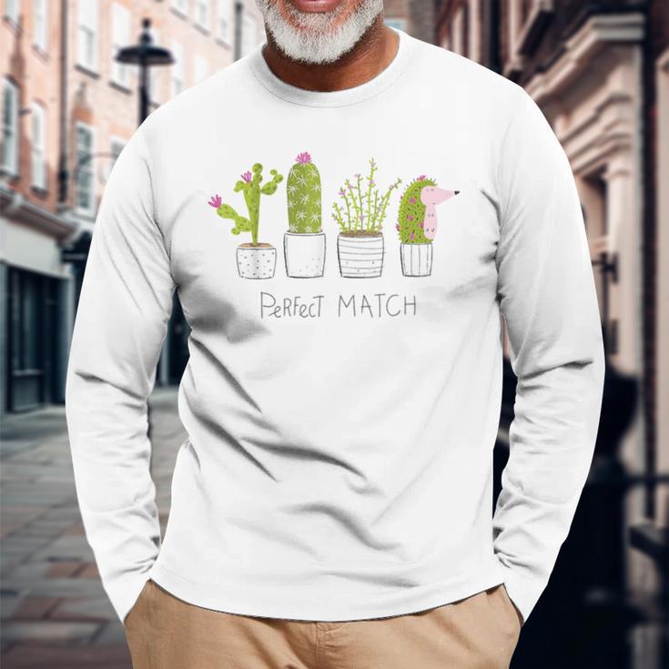 Hedgehog Hedgehog Perfect Match Cacti Langarmshirts Geschenke für alte Männer