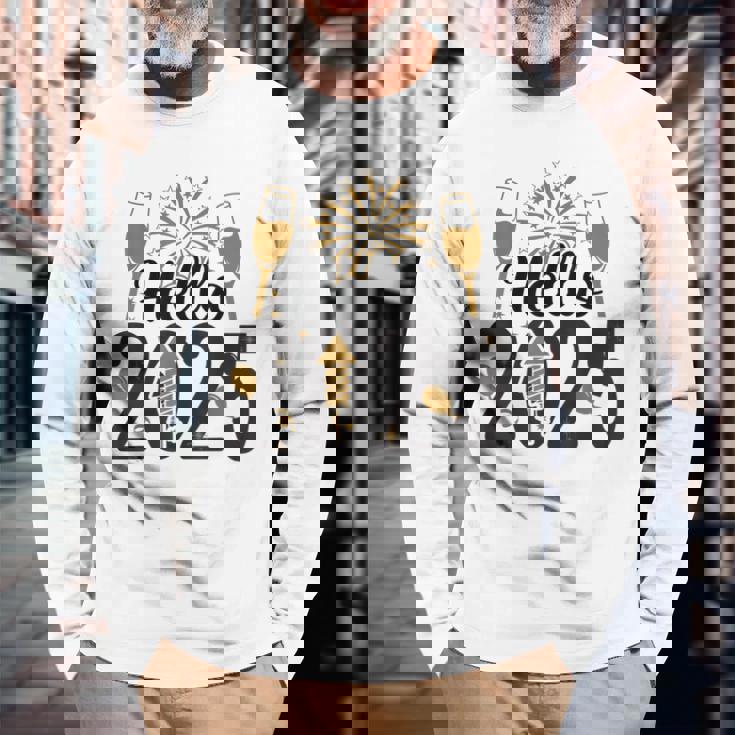 Hello 2025 Fête Réveillon Cadeau Nouvel An Festif T-shirt à manches longues Cadeaux pour les vieillards