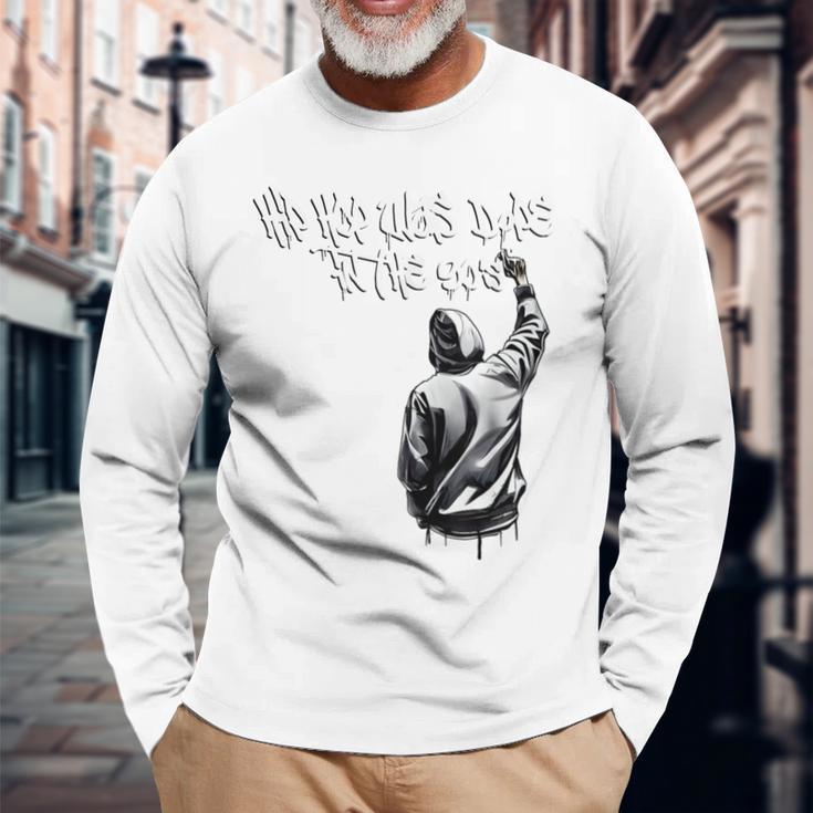 Hip Hop Was Dope In The 90S Hip Hop Graffiti Retro Rap Gray Langarmshirts Geschenke für alte Männer