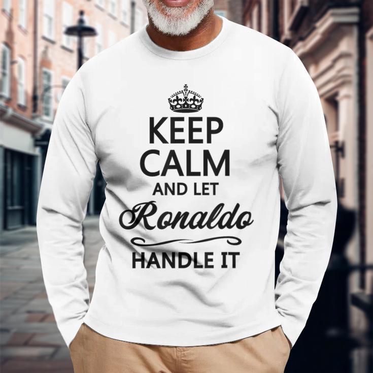 Keep Calm And Let Ronaldo Handle It Name Gray Langarmshirts Geschenke für alte Männer