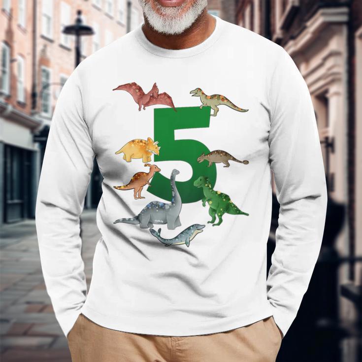 Kinder Geburtstags 5 Jahre Dinosaurier Dino 5 Geburtstag Langarmshirts Geschenke für alte Männer