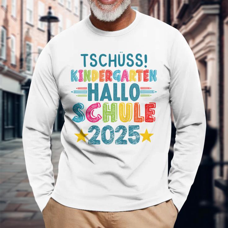 Kinder Tschüss Kindergarten Hallo Schule 2025 Lustig Kita Abgänger Langarmshirts Geschenke für alte Männer