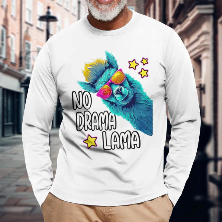 Lama No Drama With Sunglasses Cool Saying Alpaca Langarmshirts Geschenke für alte Männer