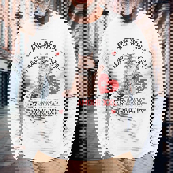 Maine Coon Cadeau Propriétaire Maine Coon Humour Chat Mignon T-shirt à manches longues Cadeaux pour les vieillards