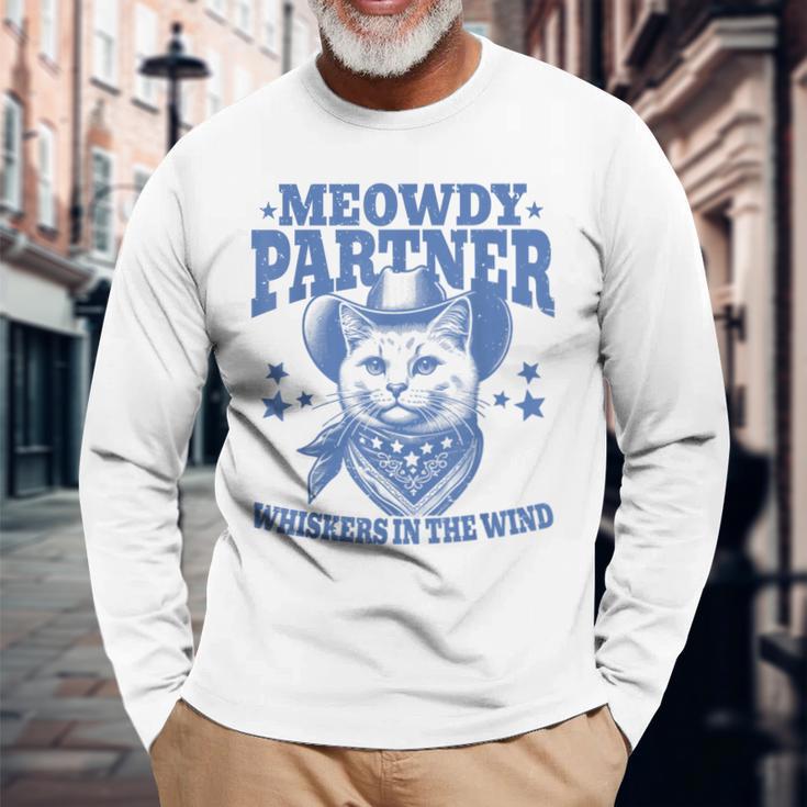 Meowdy Partner Cowboy Catintage Cat Langarmshirts Geschenke für alte Männer