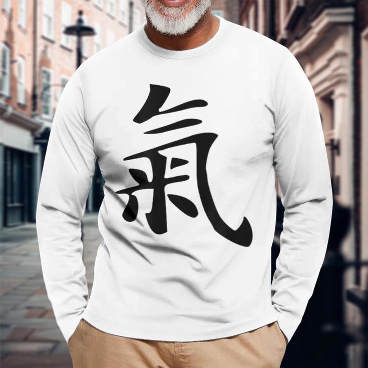 Qi Energy Chi Or Ki Chinese Calligraphy Character Langarmshirts Geschenke für alte Männer