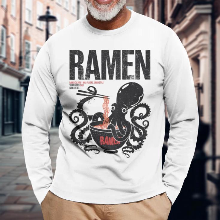 Ramen Anime Manga Kawaii Otaku Fashion Backprint Streetwear Gray Langarmshirts Geschenke für alte Männer