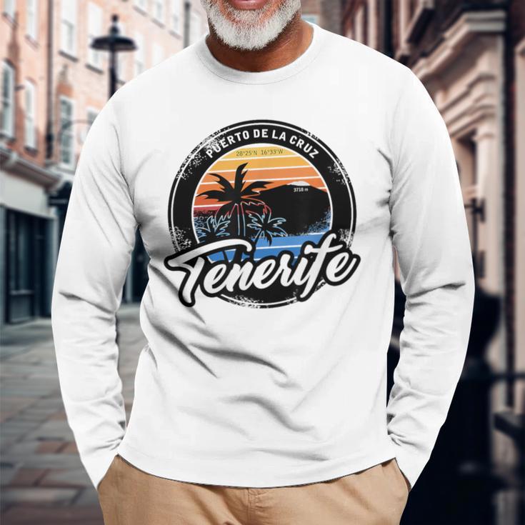 Teneriffa Puerto De La Cruz With Coordinates Gray Langarmshirts Geschenke für alte Männer