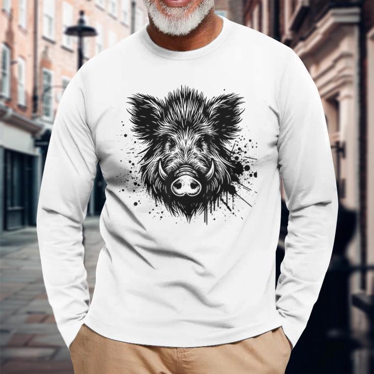 Wild Boar Boar Hunting Hunter Wild Boar Green Langarmshirts Geschenke für alte Männer