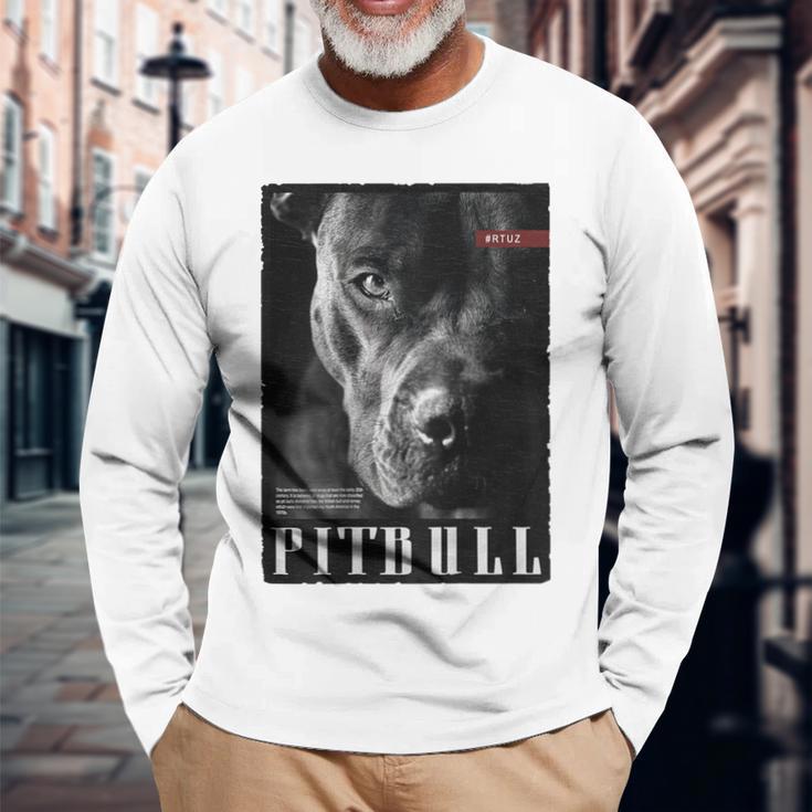 Wild Dog Terrier Bulldog Dog Owner Backprint Pitbull Langarmshirts Geschenke für alte Männer