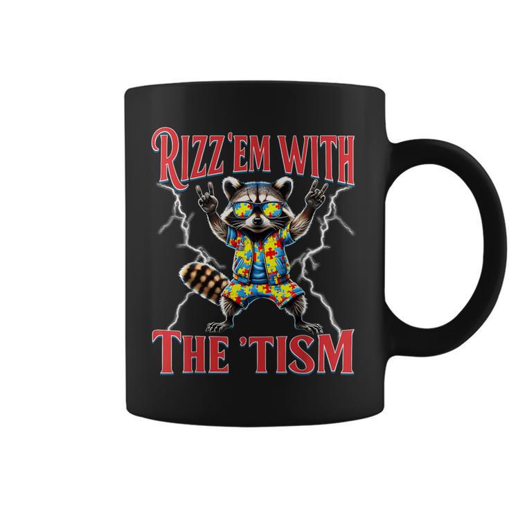 Autism Rizz Em With The Tism Meme Autistic Racoon Hand Rock Coffee Mug