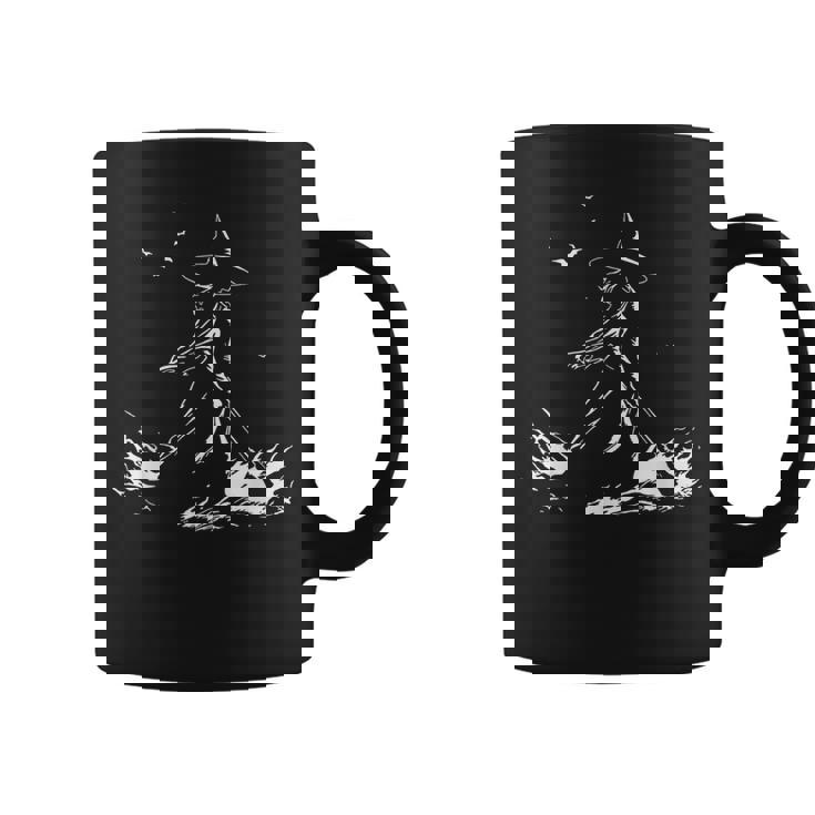 Bruja Con Escoba En El Fuego Hechizo Brujas Magia Culto A La Bruja Taza de café