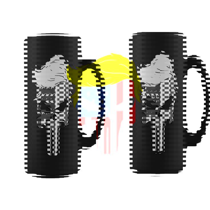 Camisa Trump Hair Skull Para El 4 De Julio Regalo Con La Bandera Estadounidense De Trump Taza de café