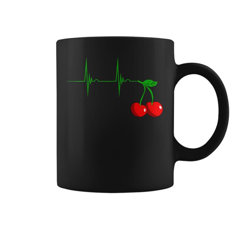 Cherry Heartbeat Cherries Fruits Ecg Pulse Tassen