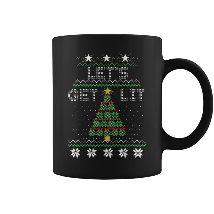 Christmas Let's Get Lit Tree Knit Ugly Sweater Graphic Print Coffee Mug