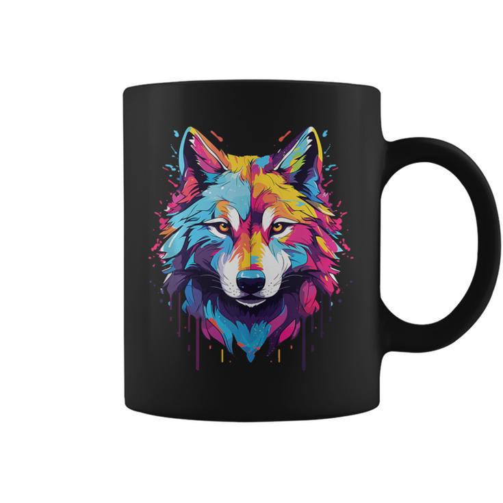 Colorido Lobo Arte Amante Lobos Espíritu Animal Multicolor Arte Sin Mangas Taza de café