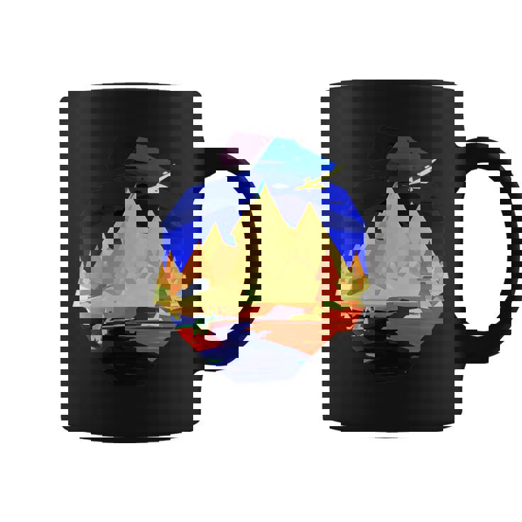 Conception De Paysage De Randonnée Montagne Arc-En-Ciel Tasse
