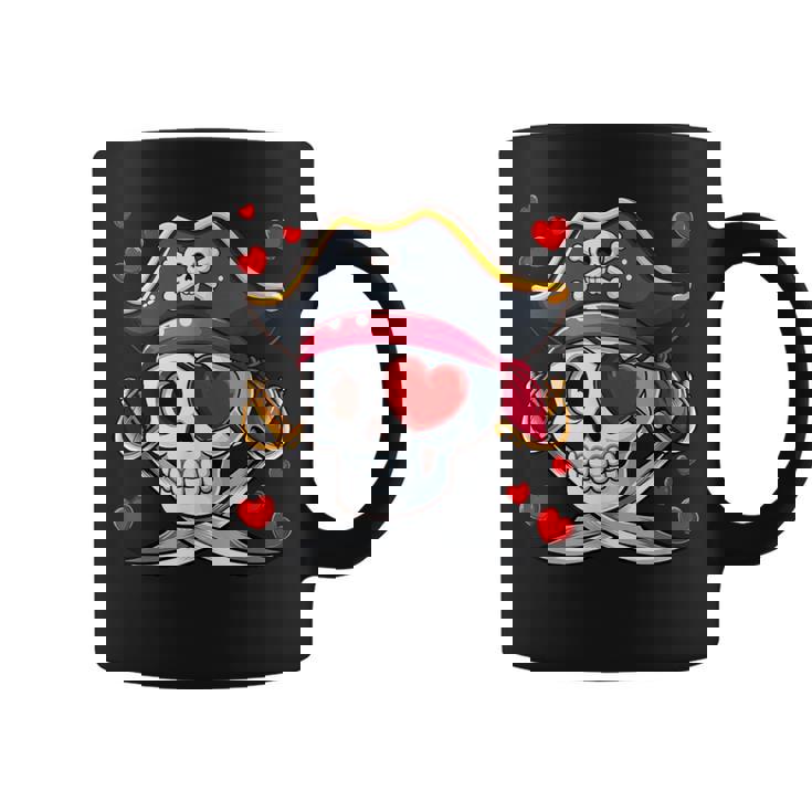 Corazones De Sanalentín Con Forma De Calavera De Pirata Lindos Corazones Familiares Y Niños Pequeños Taza de café