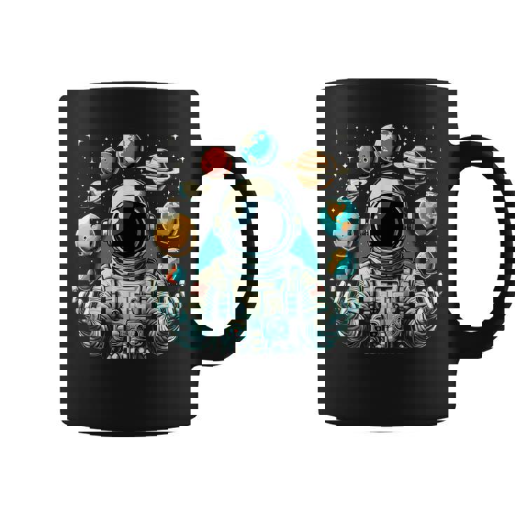 Divertido Astronauta Espacial Malabares Planetas Sistema Solar Niños Taza de café
