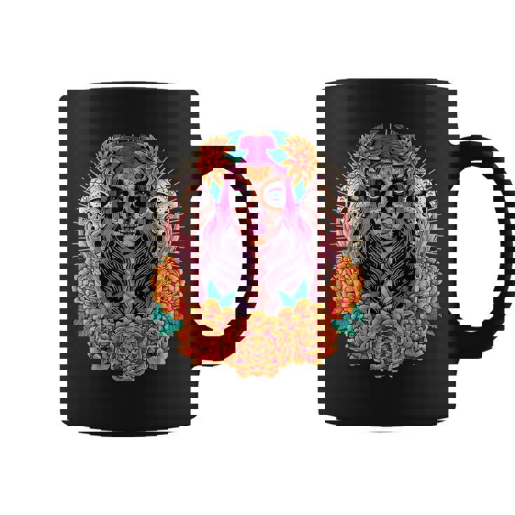 Fleurs De Crâne De La Catrina Dia De Los Muertos Tasse