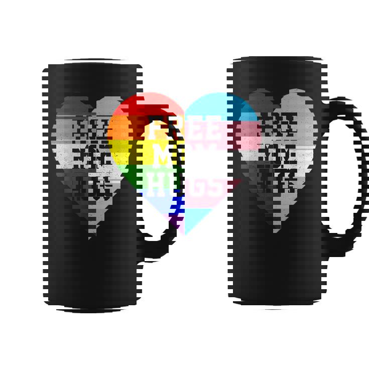 Free Mom Hugs Rainbow LGBT Gay Pride Transgender Flag Heart Graphic Print Coffee Mug