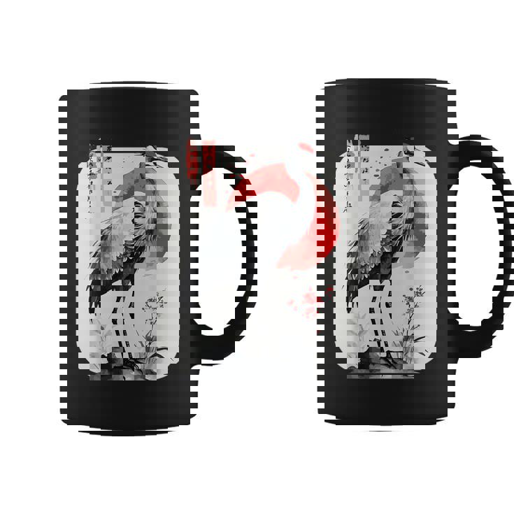 Grulla De Arte Tradicional Japonés Y Atardecer Rojo Japonés Kanji Taza de café