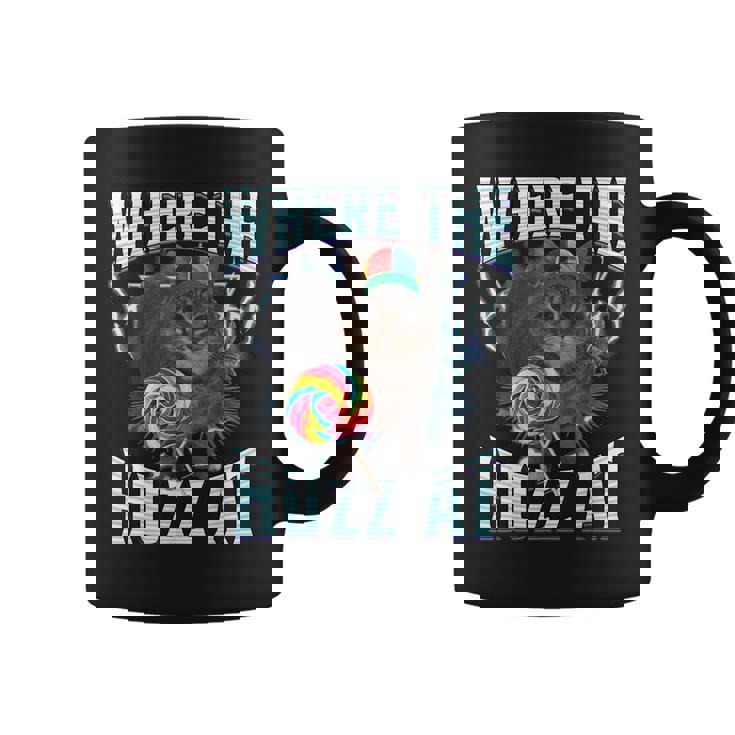 Where The Huzz At Cat Meme Retro Humor Joke Sarcastic Coffee Mug