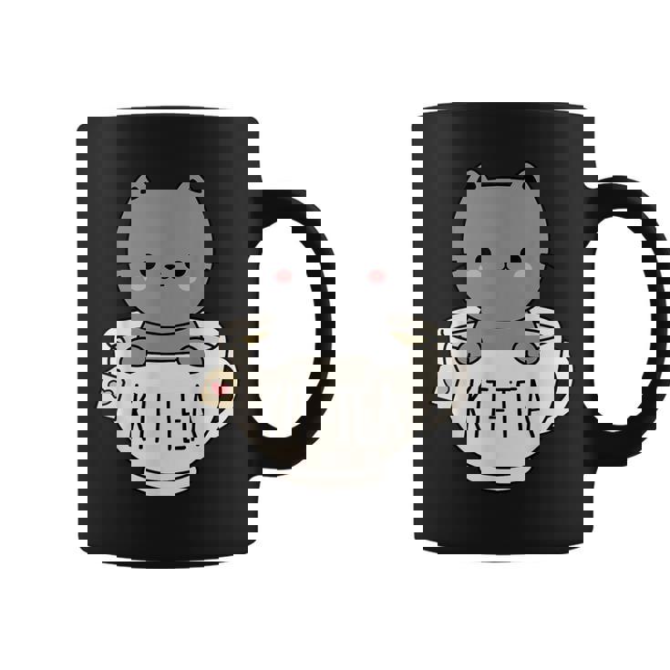 Kit-Tea Cute Kitten In Tea Cup Cat Lover Cat Pun Graphic Print Coffee Mug