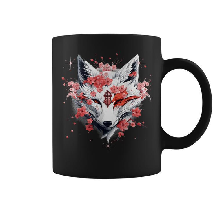 Kitsune Fox Mask Japanese Anime Kawaii Blossom Cherry Flower Tassen