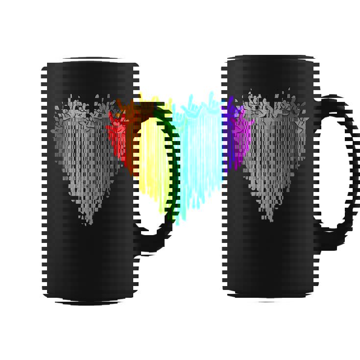 LGBTQ Pride I Love You Hand Sign Rainbow Heart ASL Ally Graphic Print Coffee Mug