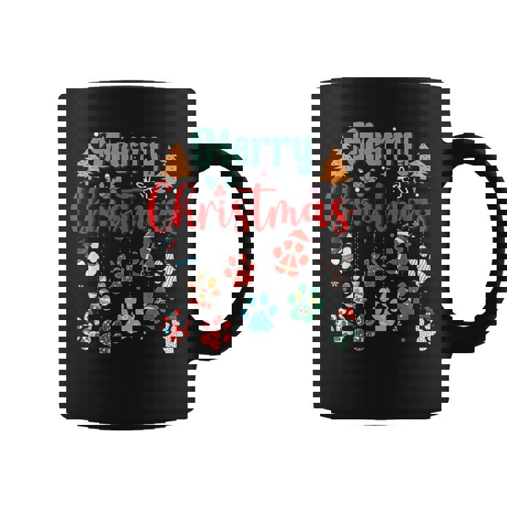 Merry Christmas Lights Dog Paw Red Plaid Dog Love Xmas Coffee Mug