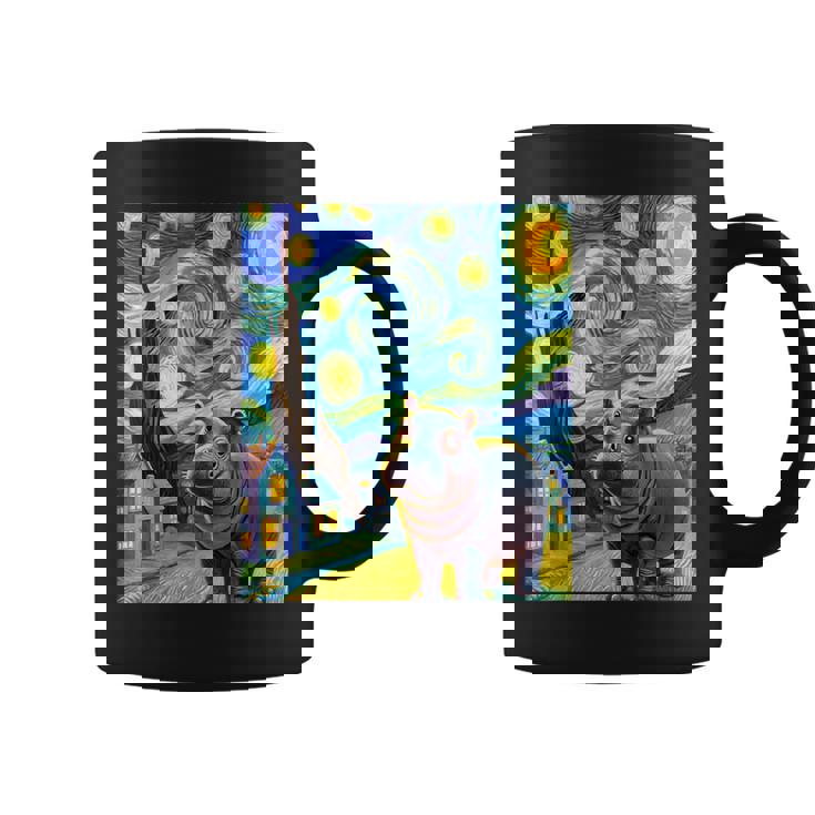 Moo Deng Hipopótamo Pygme Y La Noche Estrellada Taza de café