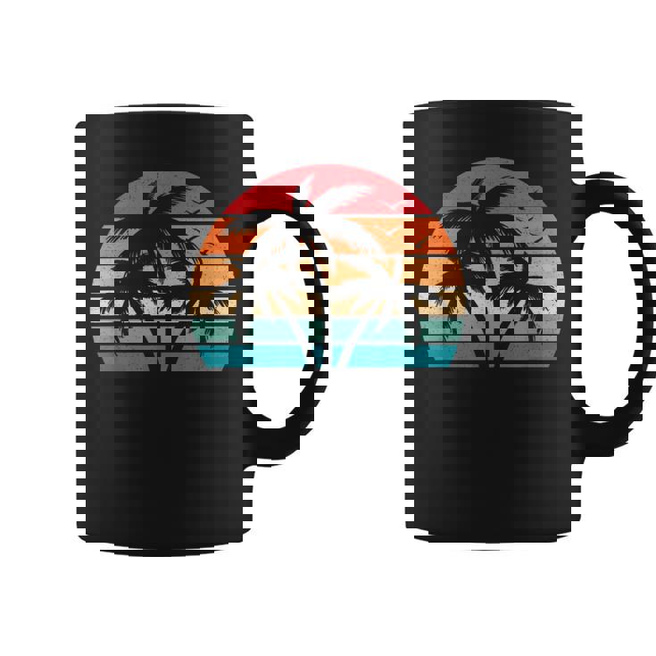 Palmera Tropical Hawaiana Retro Atardecer Hawaii Beach Taza de café