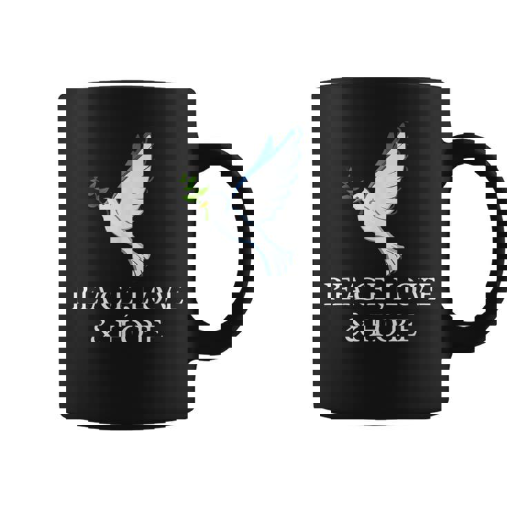PEACE LOVE HOPE DOVE OLIVE BRANCH Graphic Print Coffee Mug