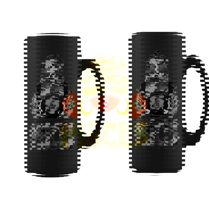 Pisces Queen Black With Cap Camo Afro Girl Zodiac Coffee Mug