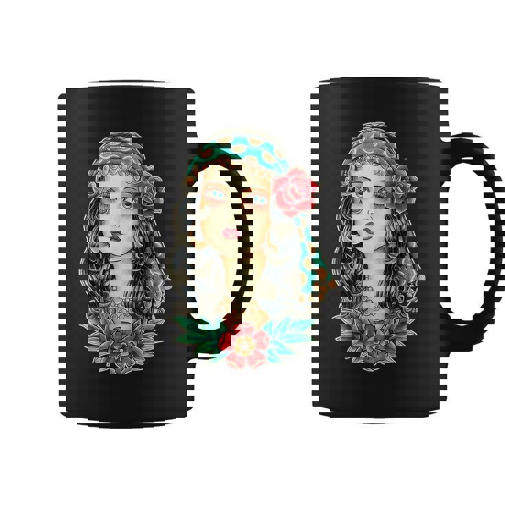 Pretty Girl Gypsy Fortune Teller Traditional Tattoo Flash Graphic Print Coffee Mug